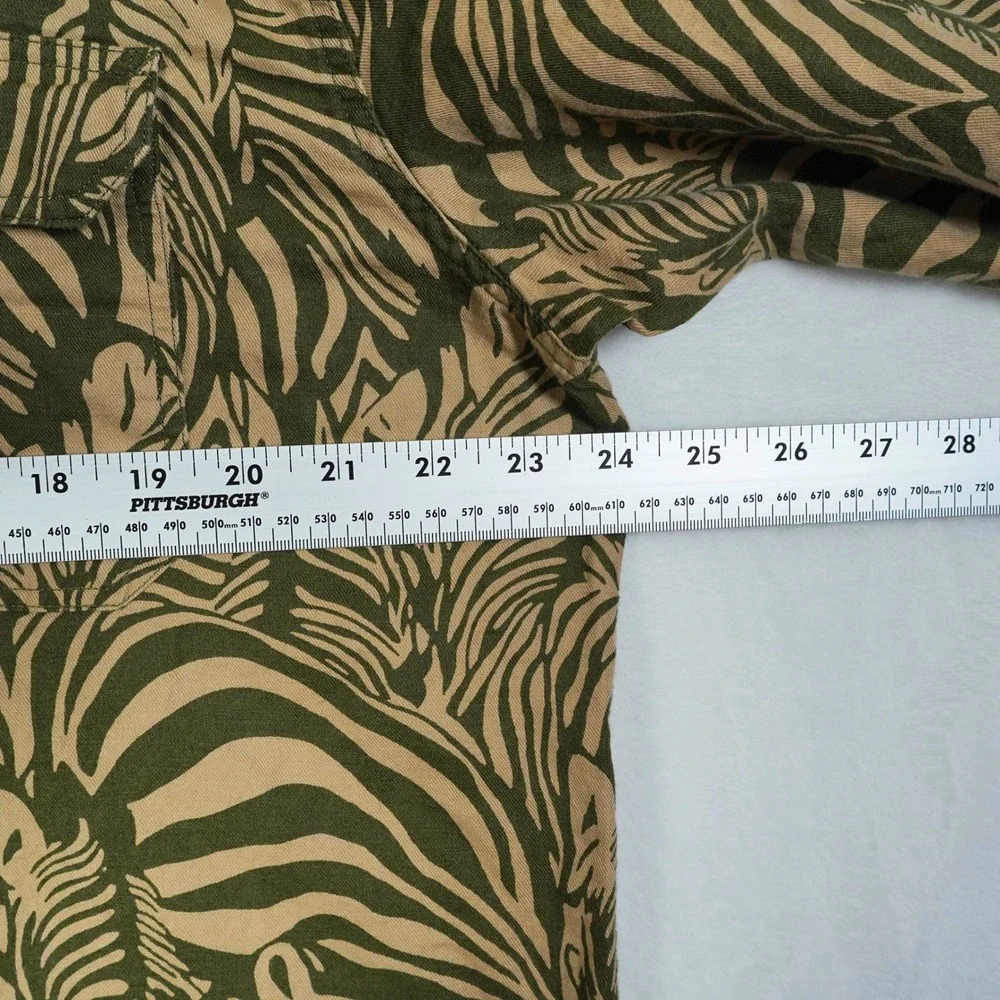 Banana Republic Zebra Expedition Linen Cotton Shirt Mens L Olive Green Safari